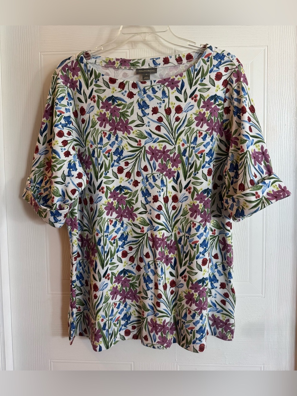 Style & Co. Floral Boatneck Short Cuff Sleeve Blouse Plus Size 1X